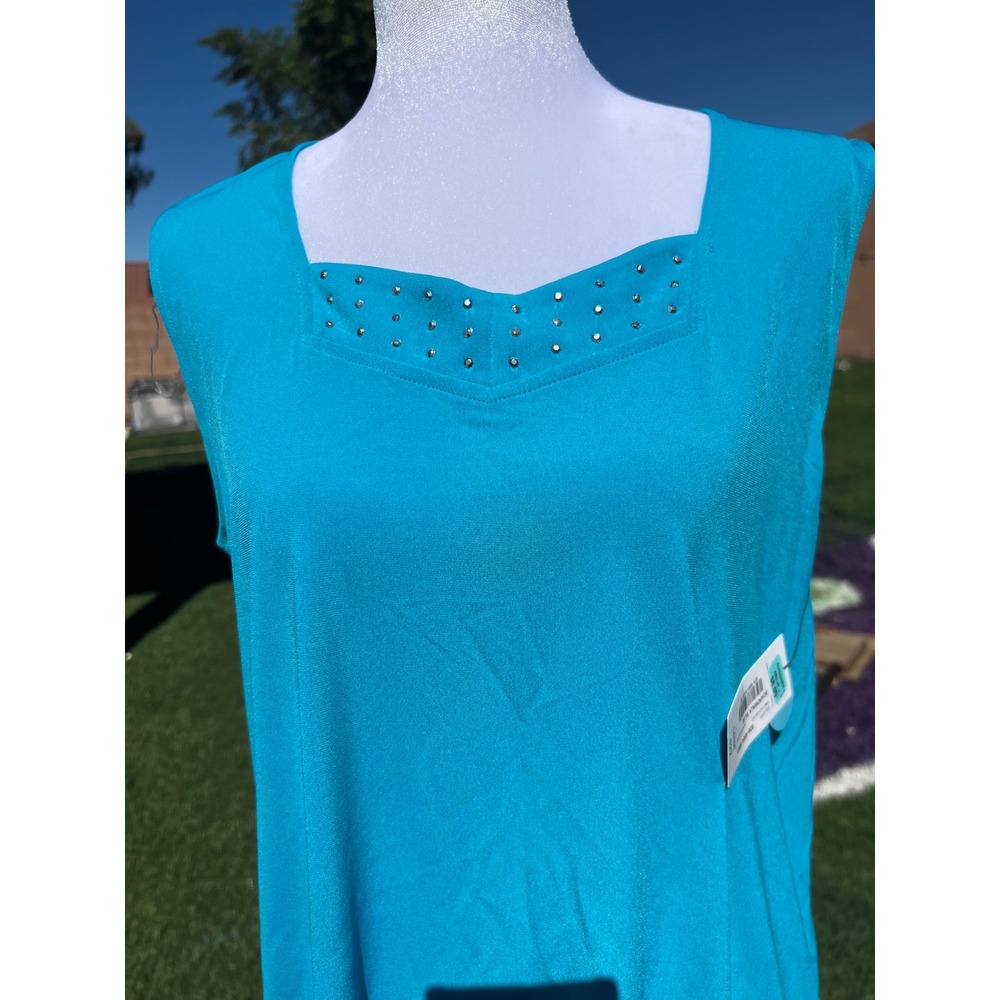 East 5th Turquoise Blue Sleeveless Rhinestone Square Neck Top Large